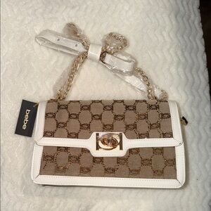 Bebe Beige and White Crossbody Bag